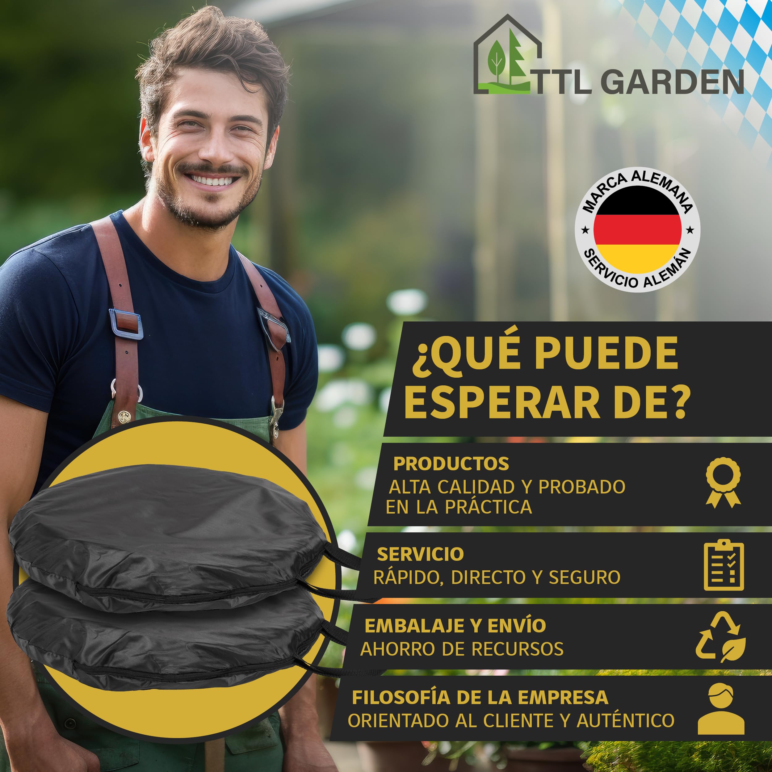 TTL Commerce TTL Garden BLACK SUPERIOR 2x 170L bolsa de jardín emergente DOBLE BASE 260gsm extra estable 600D Oxford juego de 2 bolsa de basura de jardín de 170 litros bolsa de hojas plegable residuo
