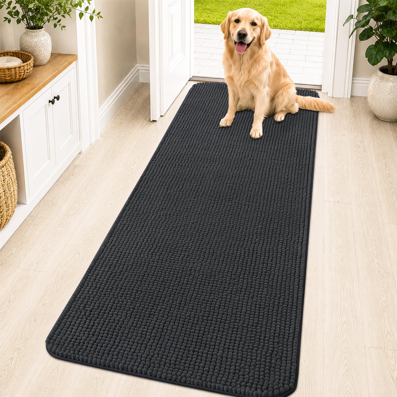 OLANLY Dog Door Mat for Muddy Paws 70x24, Absorbent Chenille Mud Doormat
