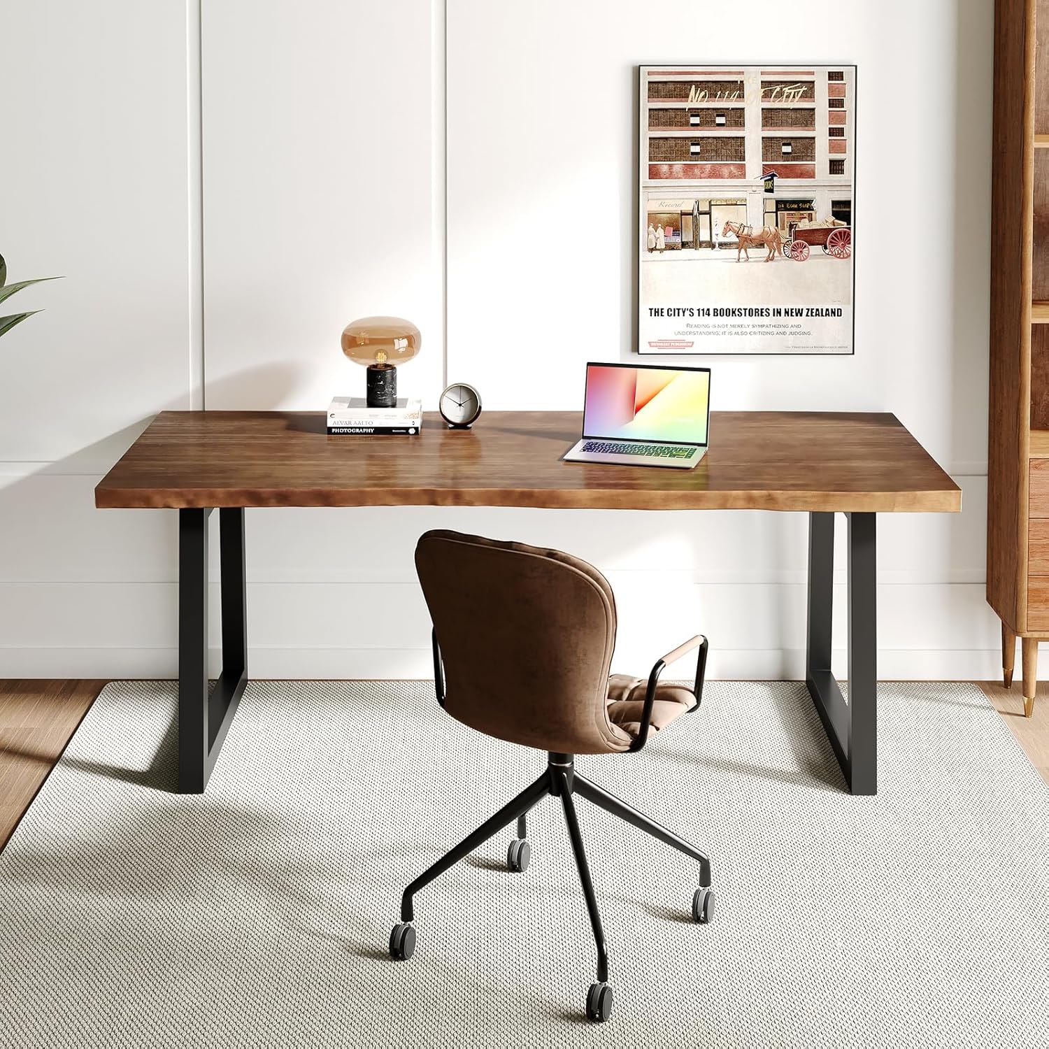 Sihtengxxhongs Solid Wood Computer Desk,Rustic Style 55-inch Large Office Desk- Modern Gaming Working for Home Office, Modern Simple Design, Ideal for Study, Writing, Dining