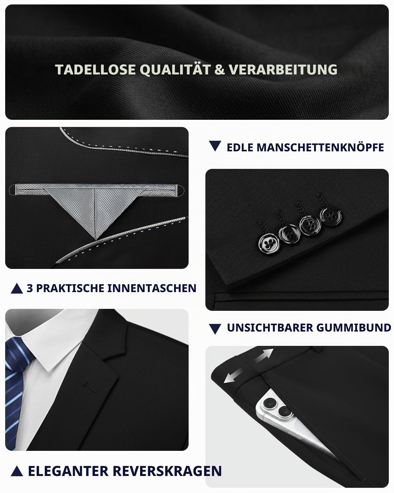 Cooper & Nelson Herren Cooper & Nelson 3-teilige Anzüge für Herren Tuxedo-Armlehne