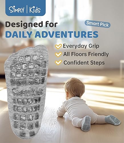 Miniatura 3 de Simply Kids Calcetines tobilleros antideslizantes para bebé (9 pares), agarre superior, algodón suave, para niñas y niños activos (de 0 a 7 años)