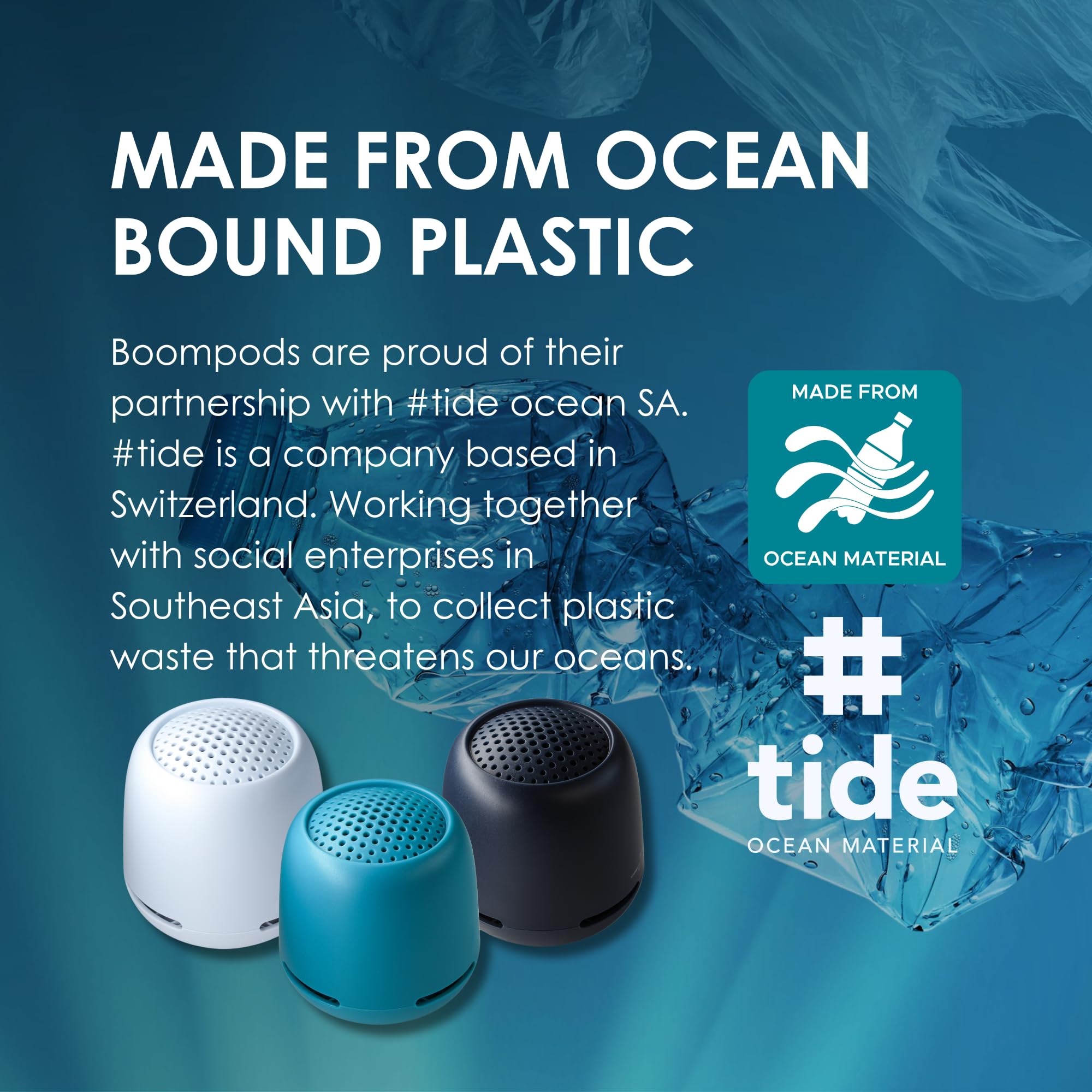 Boompods Zero XL Ocean Przenośny głośnik Bluetooth IPX7, wodoodporny głośnik prysznicowy, 9 godzin pracy baterii, mikrofon i podwójne parowanie, małe bezprzewodowe głośniki do użytku na zewnątrz, w