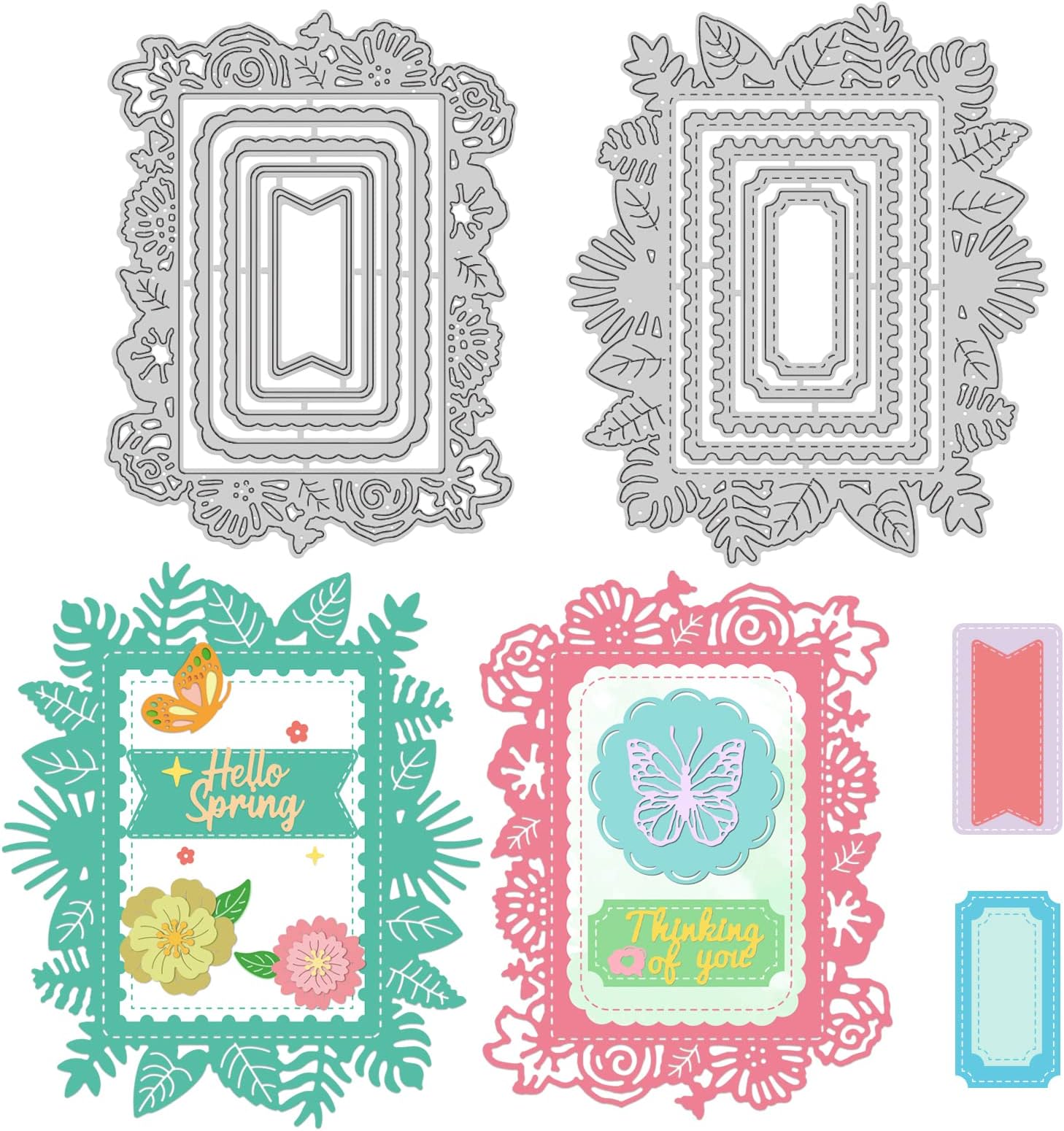 INFUNLY Nesting Frame Die Cut Lace Flower Edge Metal Die Cut Rectangle Border Cutting Dies for Card Making DIY Scrapbooking Album Decorative Embossing Paper Dies