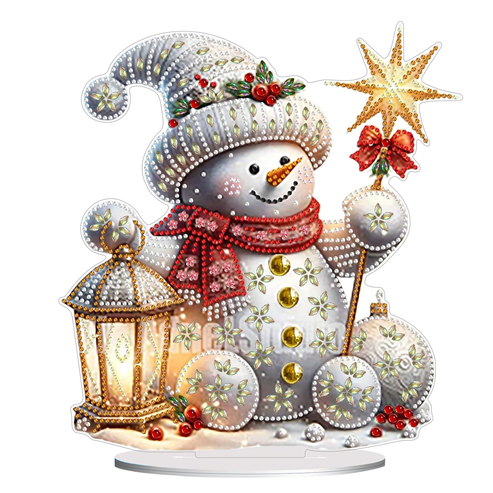 Lebartm DIY Diamond Desktop Ornaments Christmas Atmosphere Diamond Art Painting Tabletop Ornaments Single Sided Diamond Design Home Decor-Snowman05