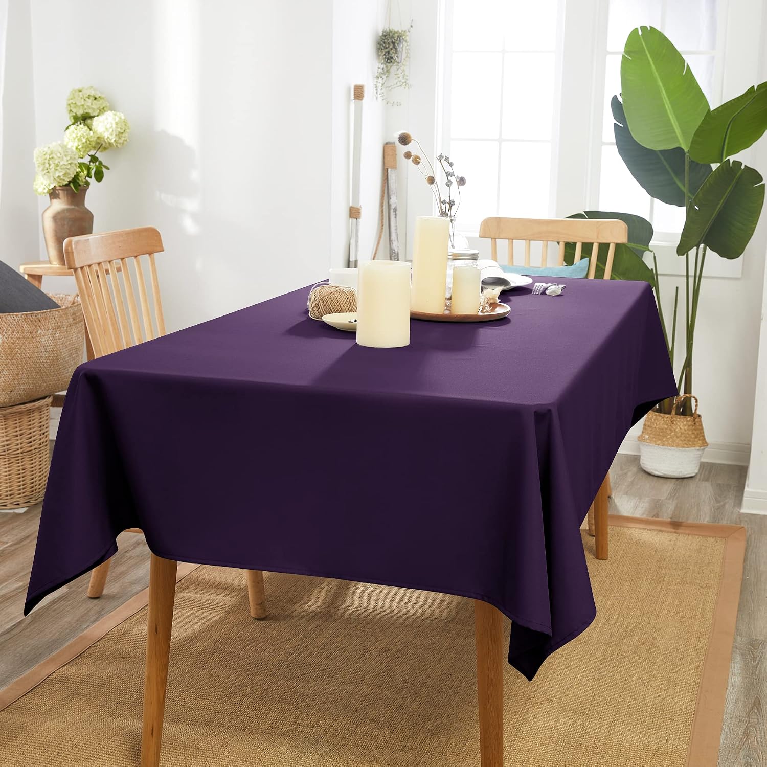 Deconovo Solid Cloth Oxford Decorative Table Cover Rectangle Oblong Tablecloth for Patio, 60x120 Inch, Dark Purple (Solid Table Cloth)