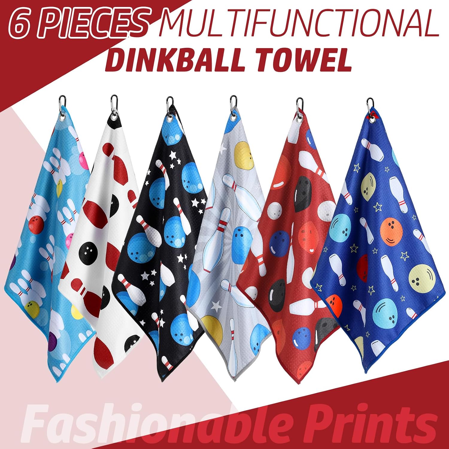 SmoothNovelty 6 Pcs Soft Bowling Ball Towel 15 x 17 Inch Absorbent Fast Drying Sports Towel with Clip Funny Bowling Ball Gift for Women Men Sports Player Fitness Accessories image 3