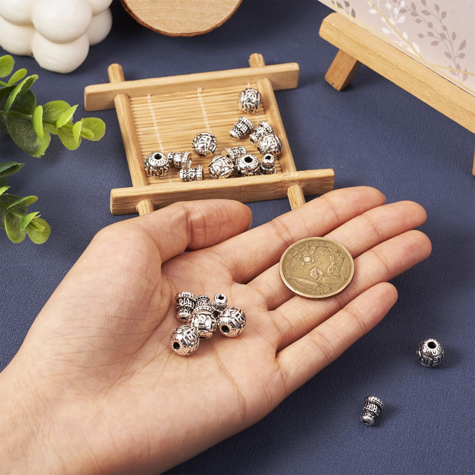 Craftdady 10Sets Tibentan Guru Beads 3-Hole T-Drilled Beads Antique Silver For Rosary Necklace Prayer Bracelet Buddhist - Image 2