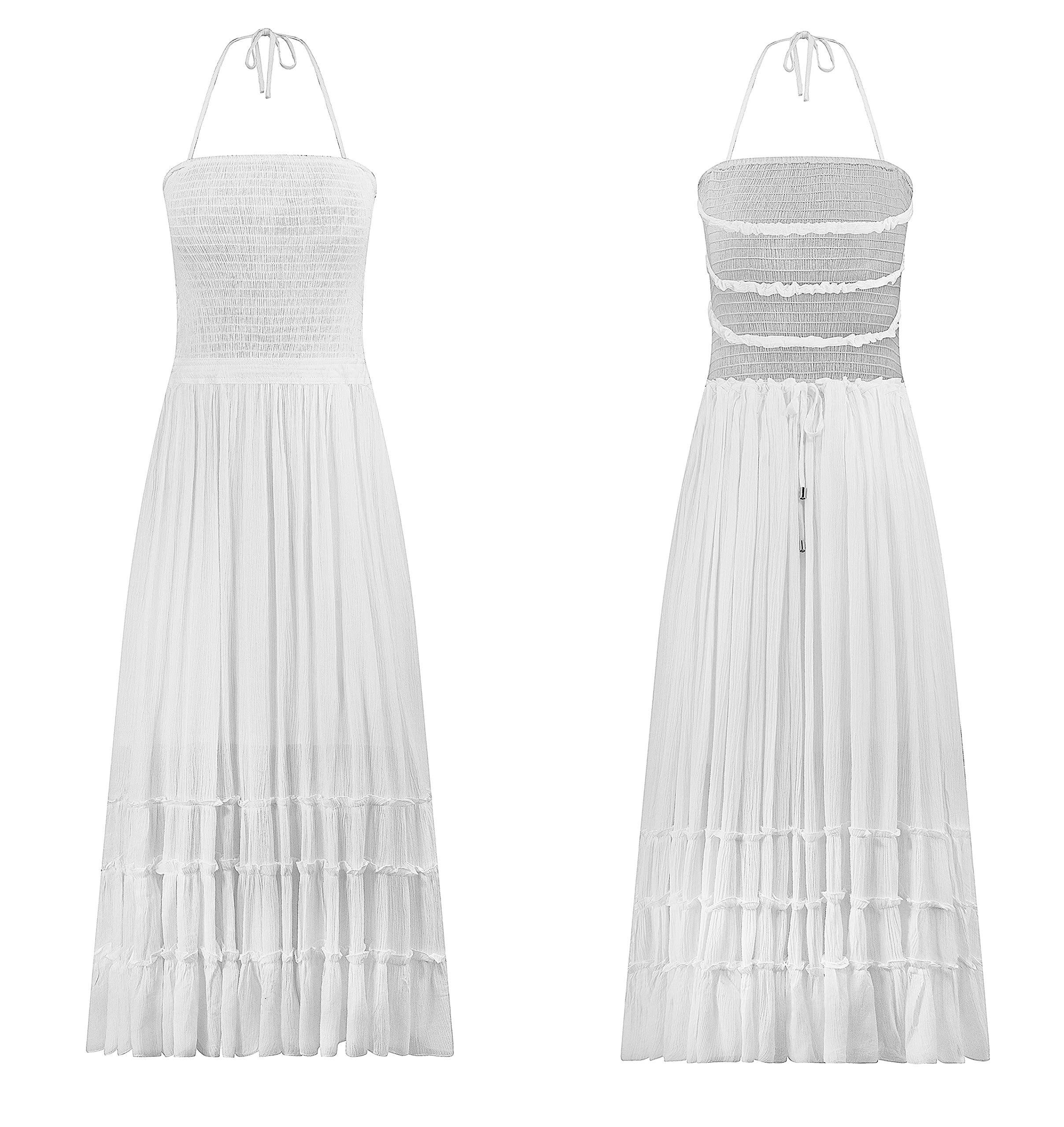 R.Vivimos Mujer Verano Sexy Vestido Sin Hombros y Sin Mangas Bohemio Beach Vestido Larga Vestido Plisado En Forma De A