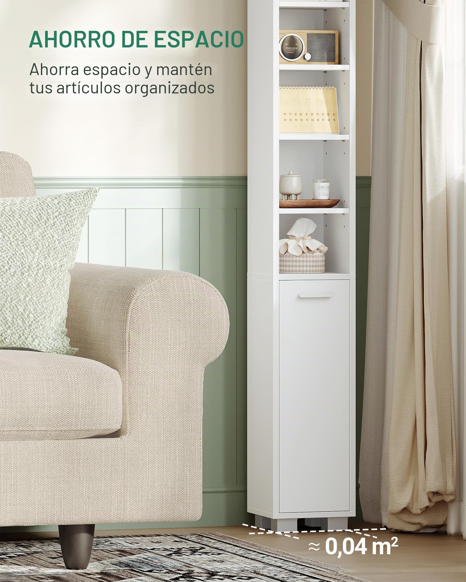 Hzuaneri Mueble de Baño Alto, Columna Baño, Armario Alto con 2 Puertas, 2 Cajas de Almacenamiento y Compartimentos Abiertos, Estantes Ajustables, 20 x 20 x 200 cm, Blanco BC28503X