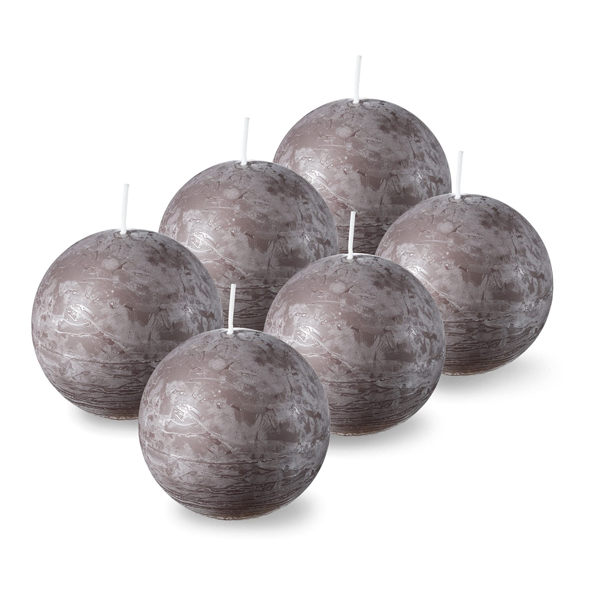 SPAAS Unscented Taupe Round Ball Candles - 3 Inch Rustic Spheres for Wedding Decoration, Celebrations, Holidays, and Home Decor - Set of 6 Paraffin