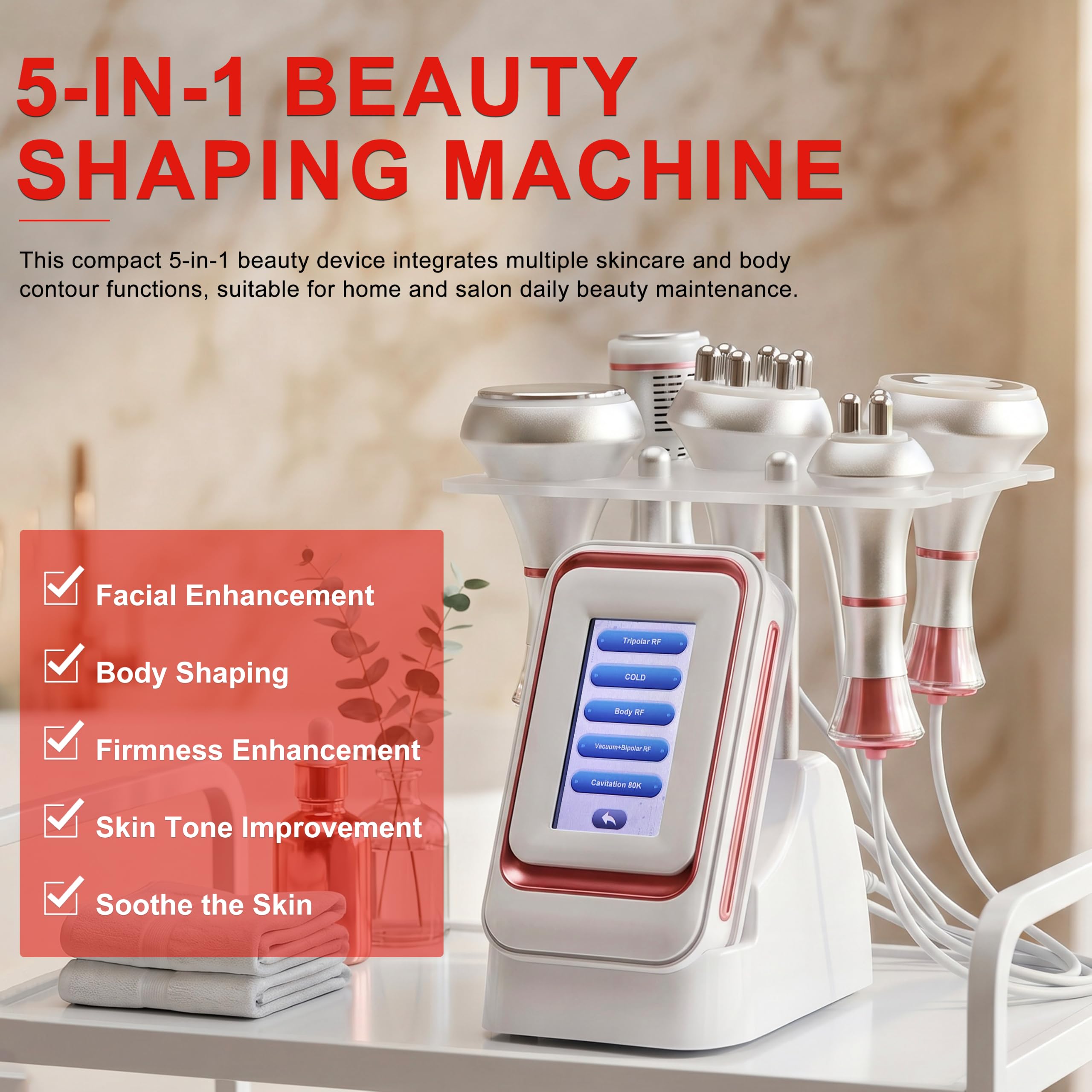 Elitzia Macchina per cavitazione 5 in 1, 80 K, per scolpire i grassi, bruciare i grassi, rassodare, rassodare la pelle, massaggio sottovuoto, martello freddo, macchina per cavitazione viso, RF salone