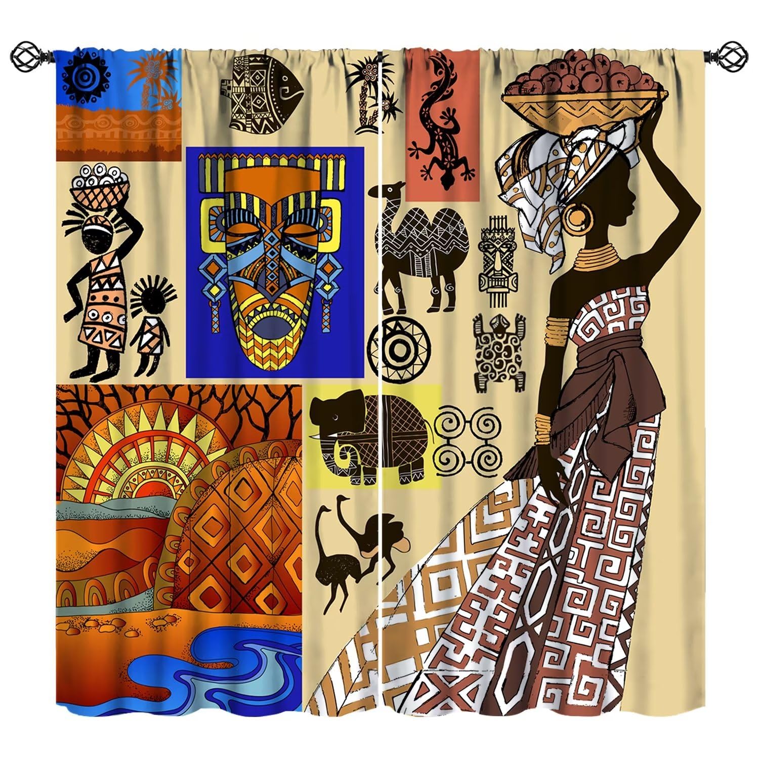 JESTRONRY Beautiful African Women Blackout Curtains,Retro Tribal Ethnic Bohemian Style Window Door Curtains for Living Room Bedroom Kitchen Home Decor W42xL45in