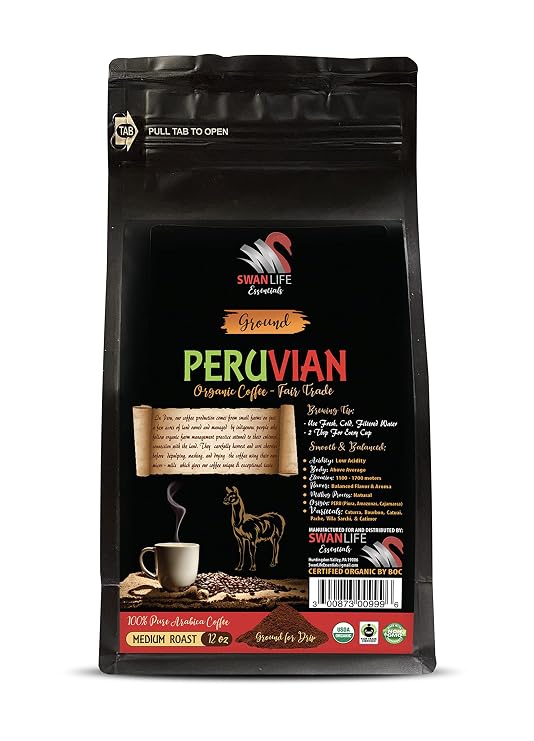 ground coffee low acid - PERUVIAN GROUND ORGANIC COFFEE, fair trade, 100% arabica, medium roast, low acidity - organic coffee ground low acid, 3 Bags (36 OZ)