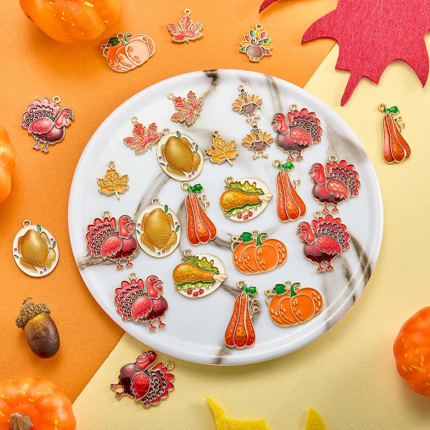 40Pcs 10 Styles Thanksgiving Day Fall Charms for Jewelry Making Maple Leaf Turkey Pumpkin Charms Alloy Enamel Pendants for DIY Necklace Bracelet Earrings Jewelry Accessories - Image 3