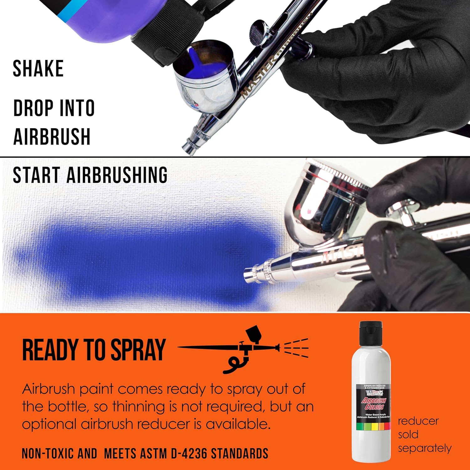 U.S. Art Supply Transparent Orange Acrylic Special Effects Airbrush Paint - 8oz Ready to Spray Air Brush Paint for Nails, Models, Fabric - Water-Based Air Brush Painting