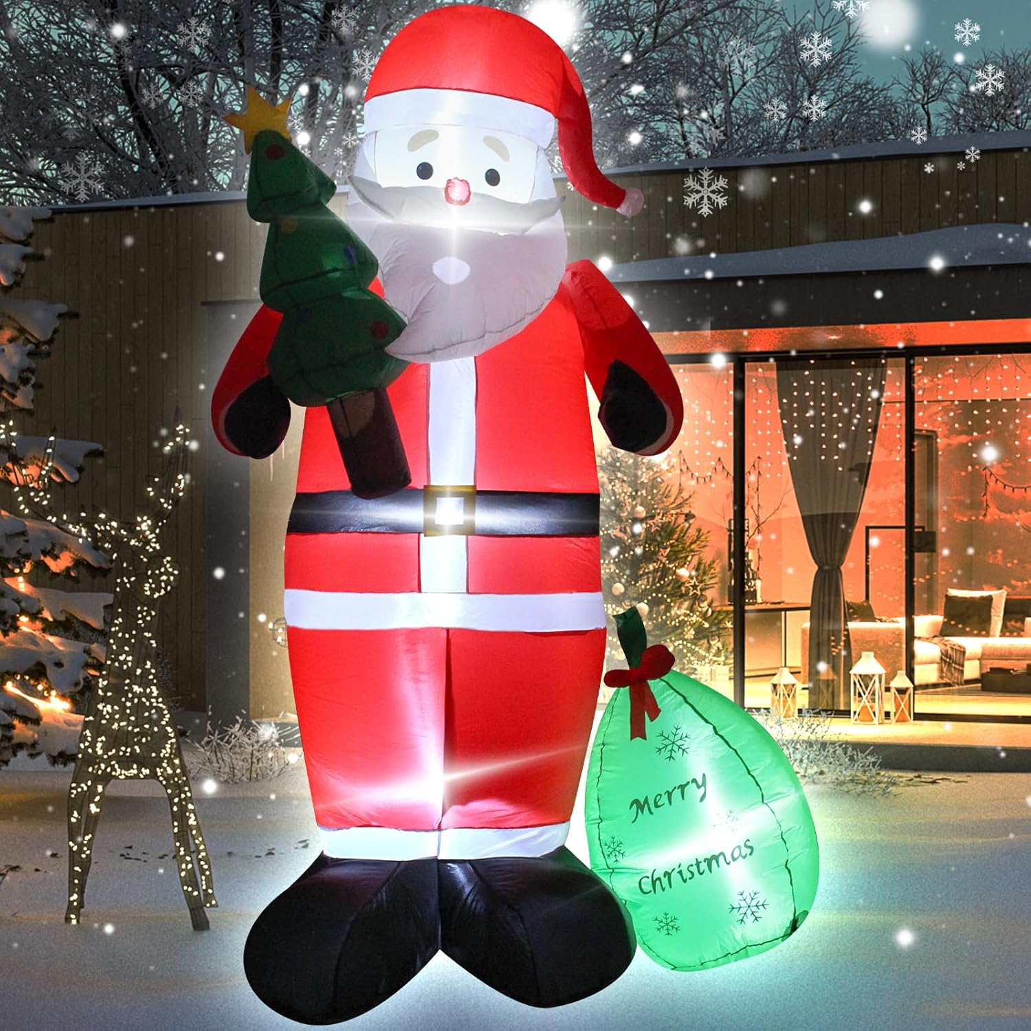 8ft Santa Claus Inflatable Outdoor Decoration, Christmas Blow Up Yard Decor with Gift Bag & Christmas Tree, Waterproof Holiday Inflatables for Front Lawn, Xmas Clearance Gift (Easy Setup & LED Lights)