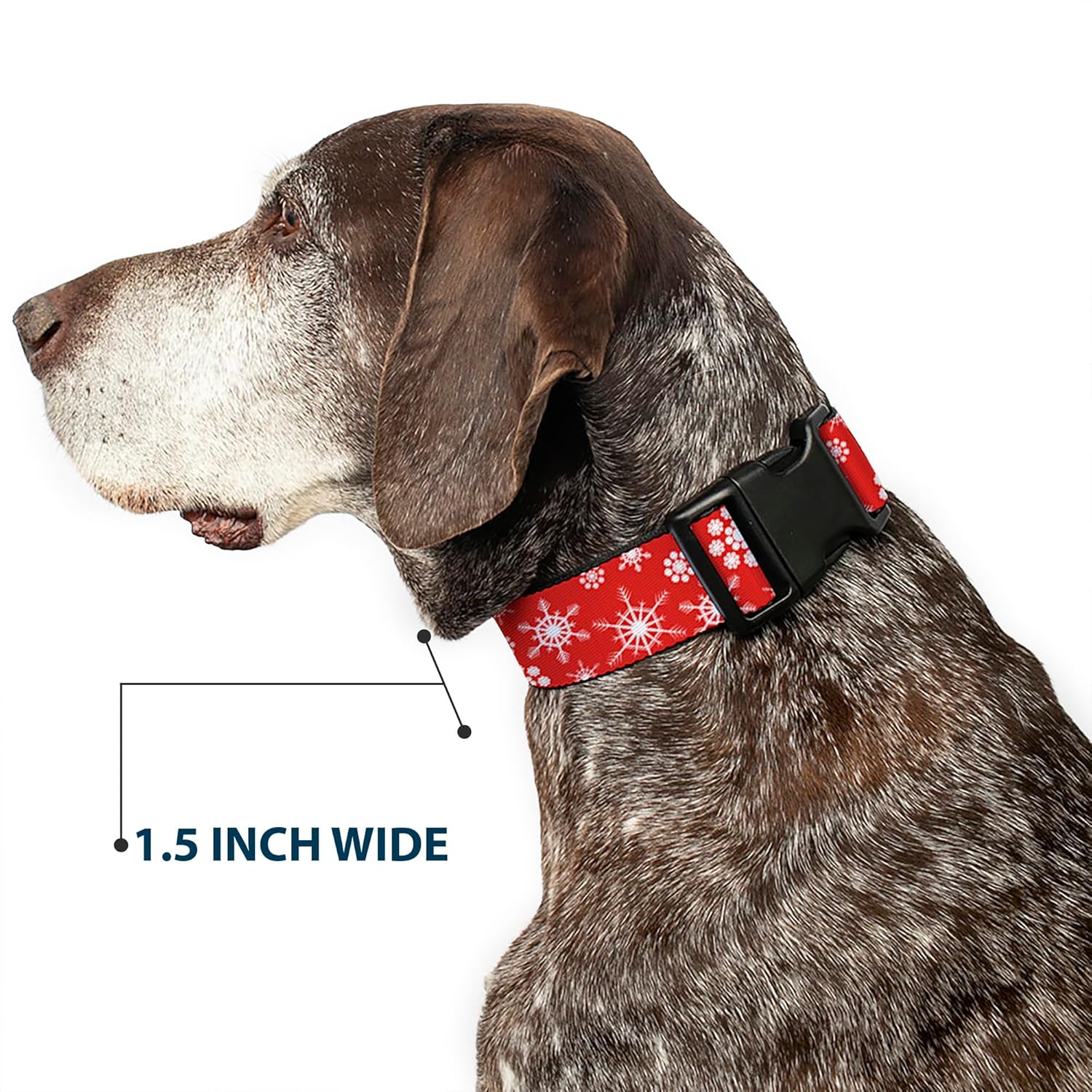 Buckle-Down 16-23" Snowflakes Red/White Plastic Clip Collar, Wide Medium