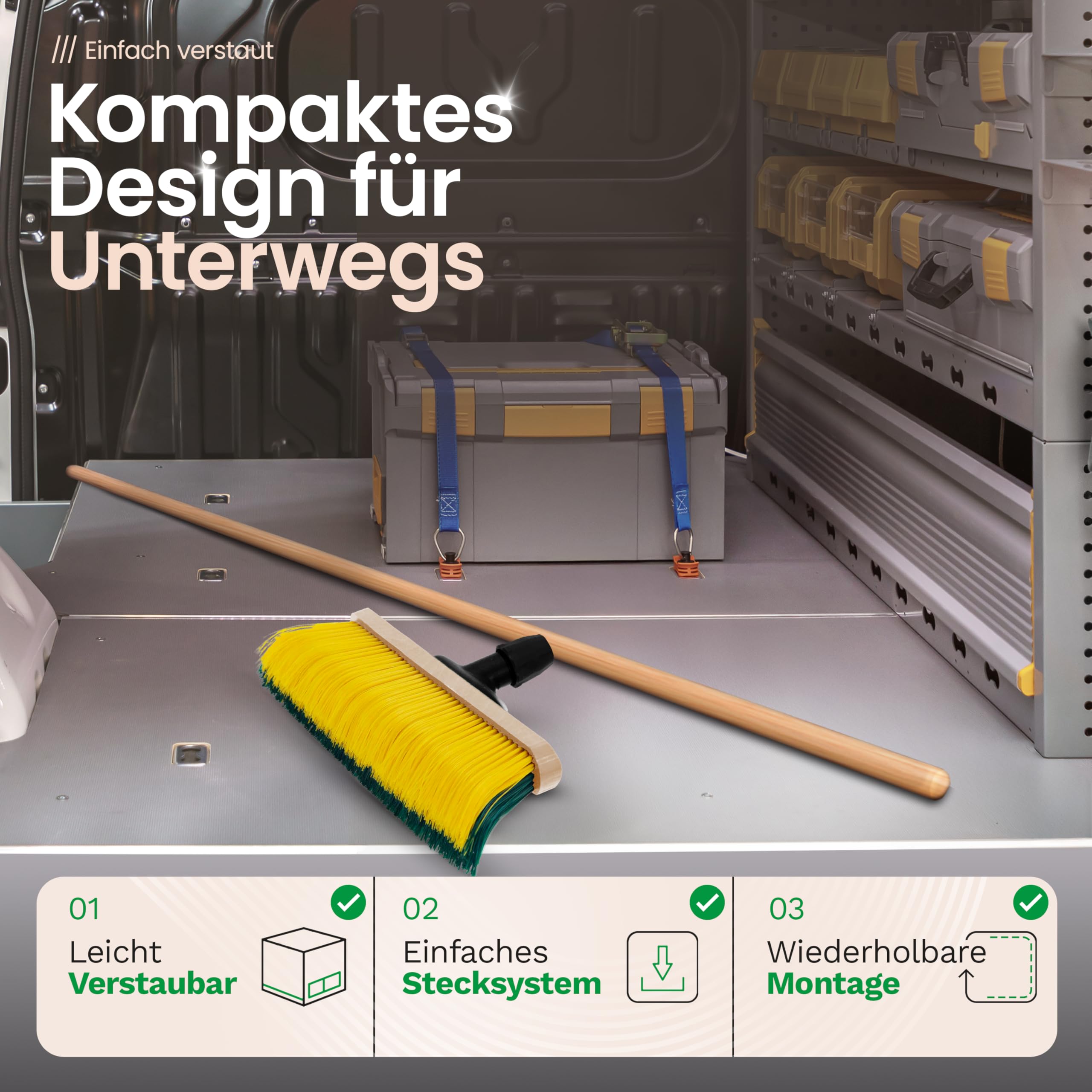 Novaliv Premium Krallenbesen mit Stiel 50cm inkl. Jumbo Kehrgarnitur, Spezialbesen gebogenen Borsten - Ideal als Gartenbesen, Kratzbesen, Kunstrasen Besen, Optimal für Camping, Straßenbesen Kehrbesen
