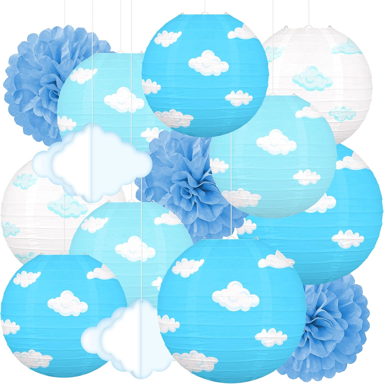 15Pcs Bee Party Decorations Hanging Paper Lanterns Tissue Pom Pom - Bees Themed Decor for Home Birthday Outdoor Indoor