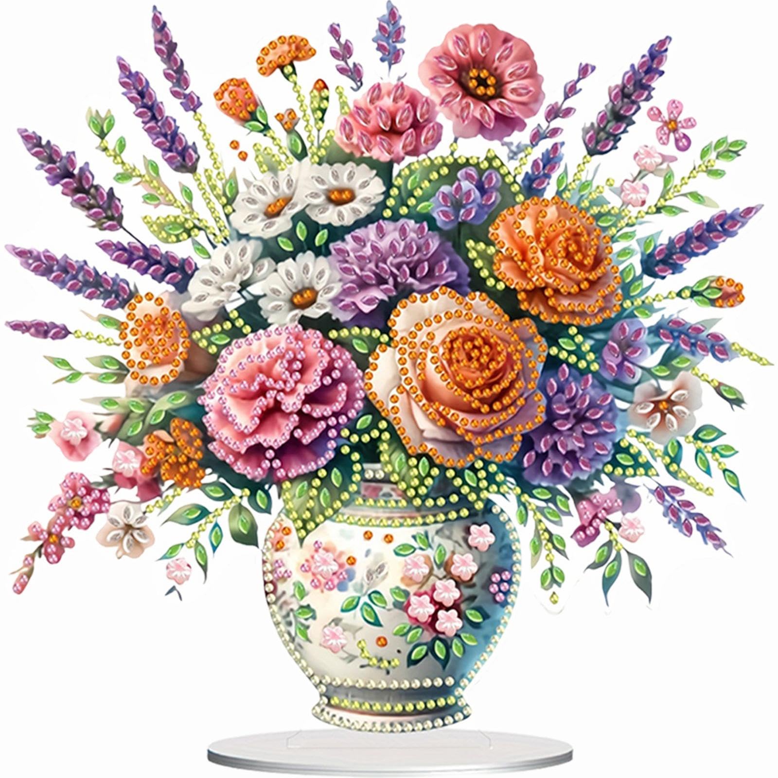 KOBONA Flower Bouquet Diamond Painting Tabletop Ornaments Kit Colorful Table Top Diamond Painting Ornament Kits 5D DIY Diamond Art Tabletop Decorations for Home Office Desktop Decor (LQ067)