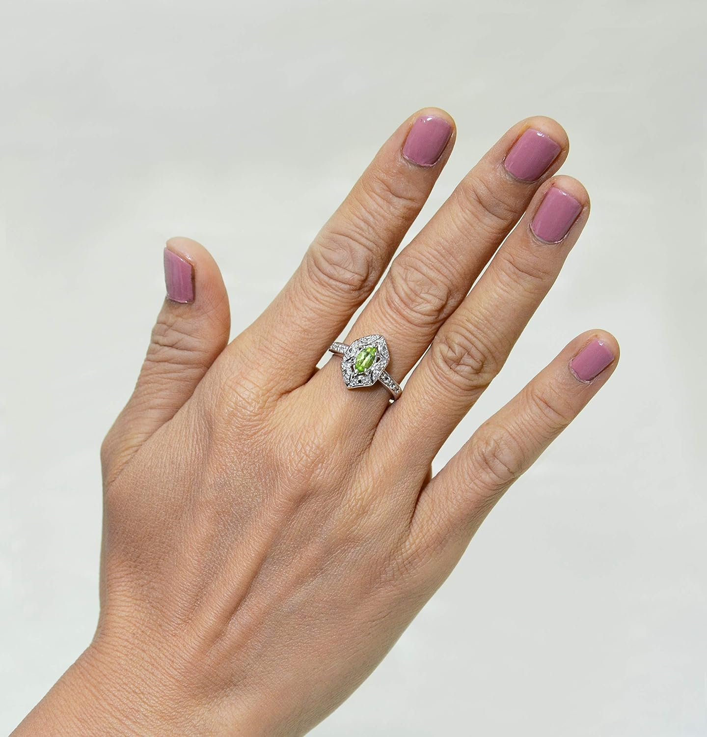 925 Sterling Silver Ring Genuine Gems Marquise 8x4 and Round Gems Accented, 0.70 Carat with Rhodium-Plated Finish