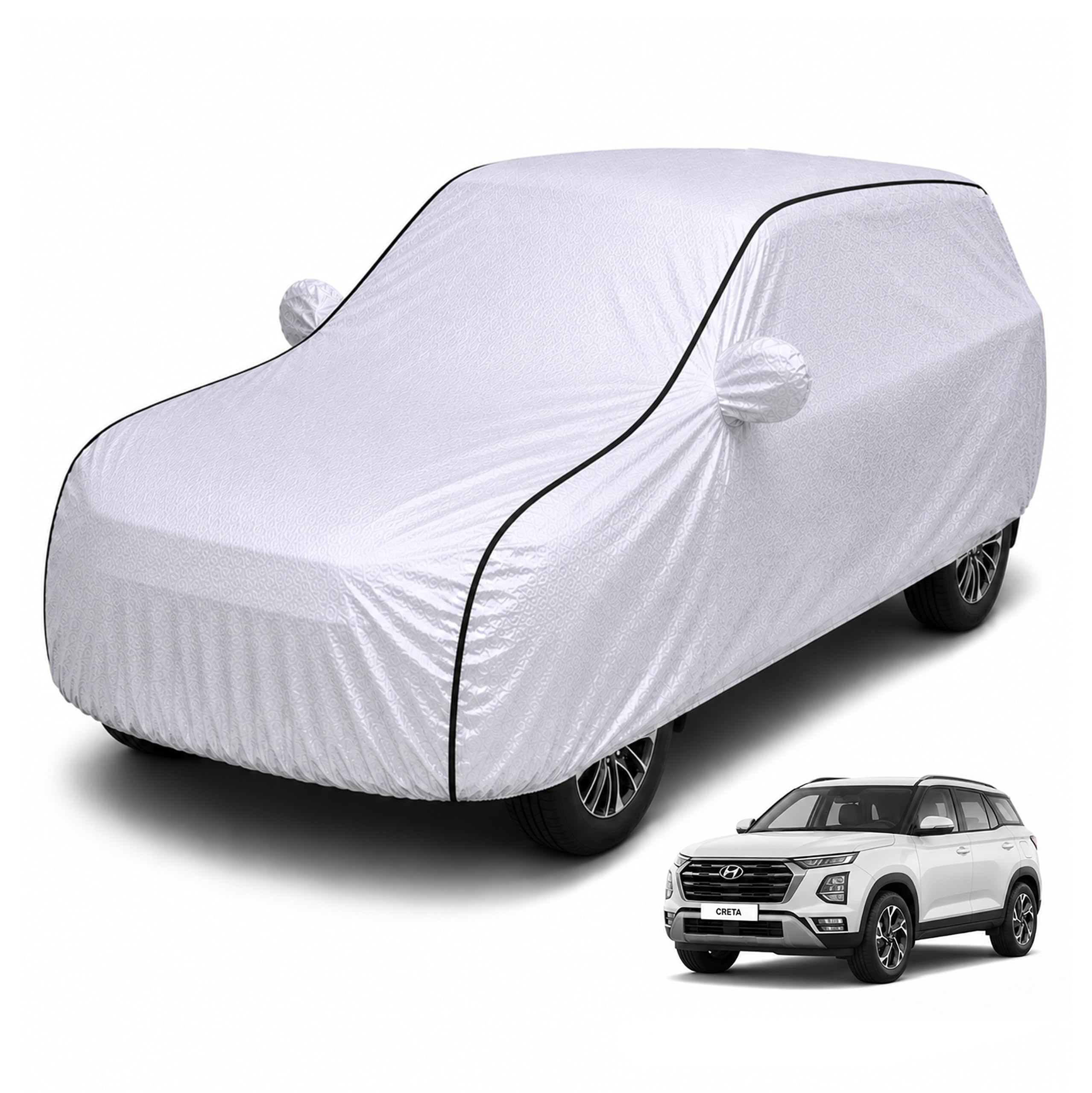 Allextreme Car Body Cover for Hyundai Creta All Models & Years 100% Waterproof Triple Stitched with Mirror Pockets Full Bottom Elastic Dustproof Heat & UV Resistant Full Body Protection (Silver)