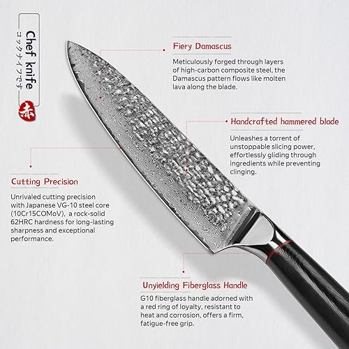 Miniatura 5 de Cuchillo de chef, cuchillo de cocina de Damasco de 8 pulgadas, cuchillo de cocina profesional japonés VG-10 de acero inoxidable de alto carbono,