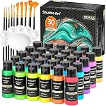 Shuttle Art 40 Pack Pastel Acrylic Paint Set, 30 Colors, 60ml/2oz Bottles, High Viscosity, Water-proof Paint With 10 Paint Brushes for Painting &Crafting on Canvas, Rock, Ceramic, Fabric