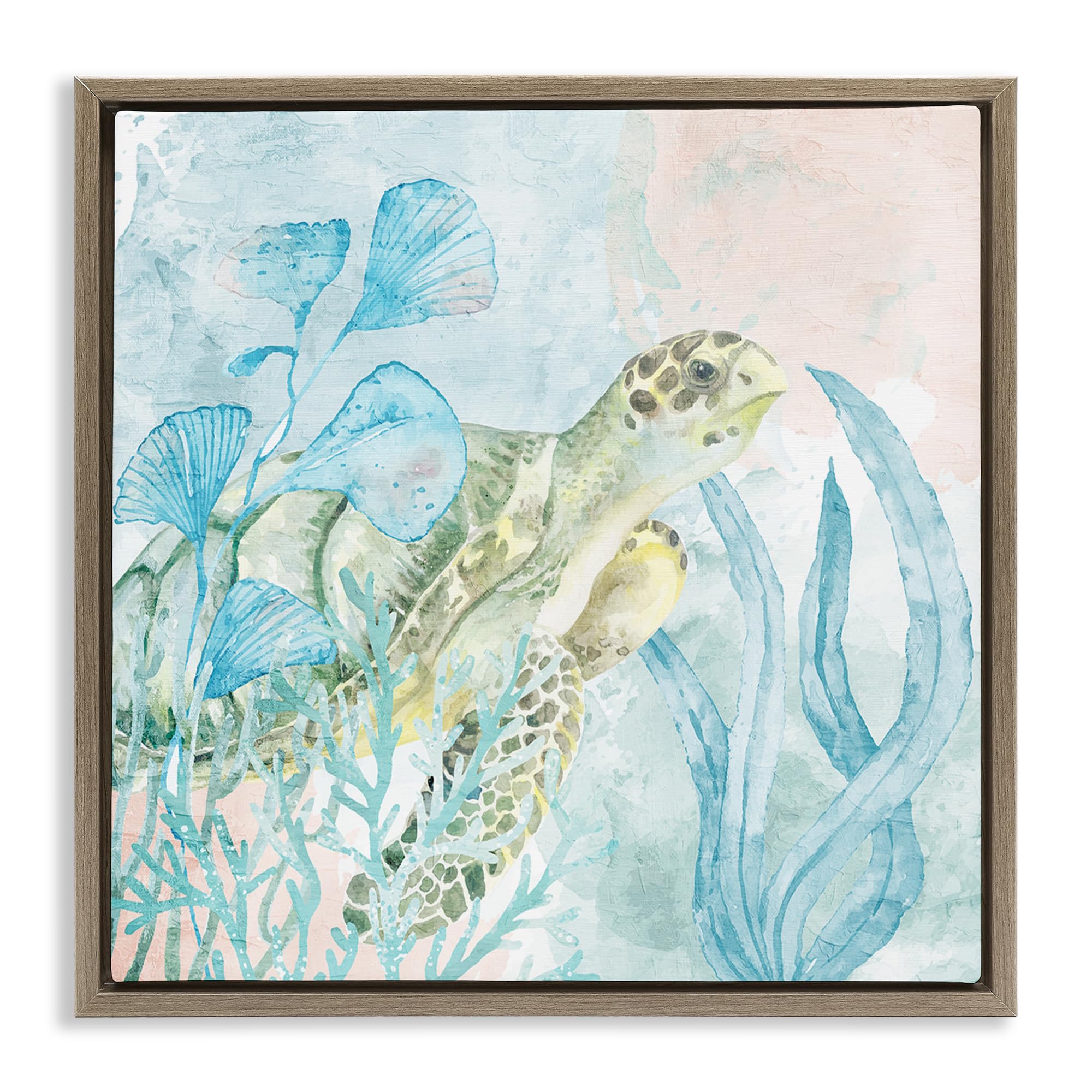 Stupell Industries Montalcino Elm (Textured) Sea Swim Turtle Coastal Nature, 17 X 17 Inch Canvas In Floater Frame