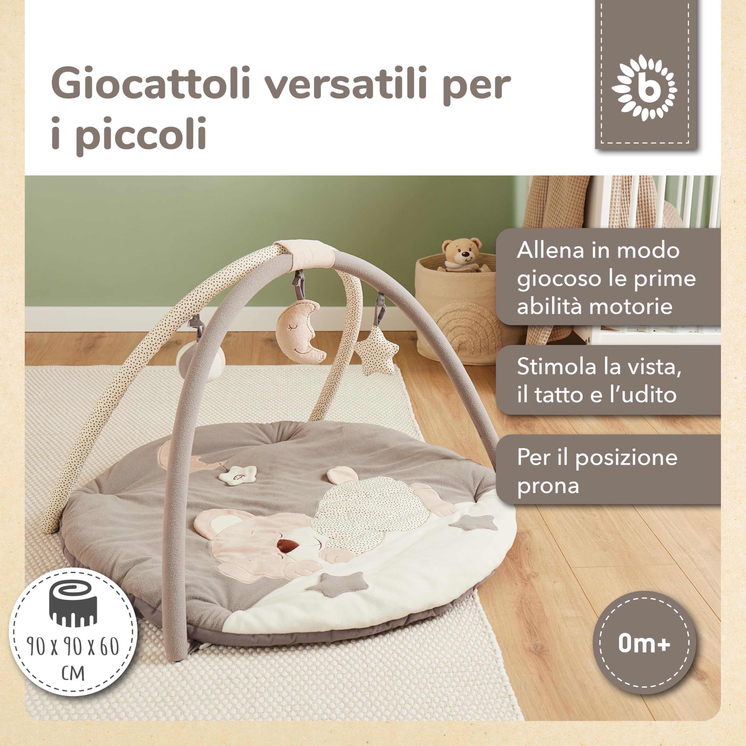 Bieco Coperta per gattonare per neonati | coperta gioco arco per bambini | palestra per bambini arco per bambini tappetino per gattonare coperta gioco per bambini arco per bambini in legno
