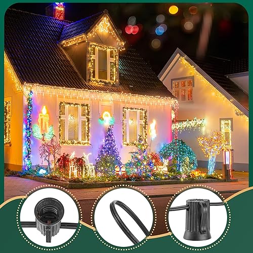 Miniatura 10 de Brightown Paquete de 2 tiras de luz C9 de 100 pies para espaciado E17-12, cadena de luces de Navidad para exteriores con 100 enchufes para patio,