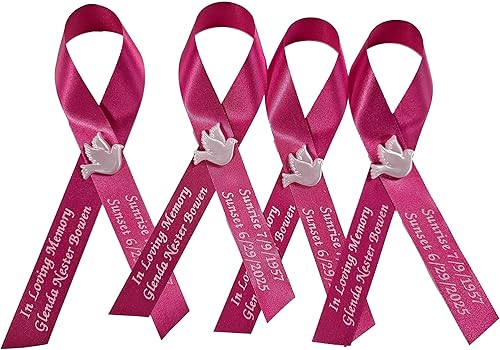 Miniatura 4 de Amy's Bubbling Boutique 20 Personalized Memorial Service Ribbon Pins for Funeral Celebration of Life Name & Dates - Custom Made Assembled Awareness