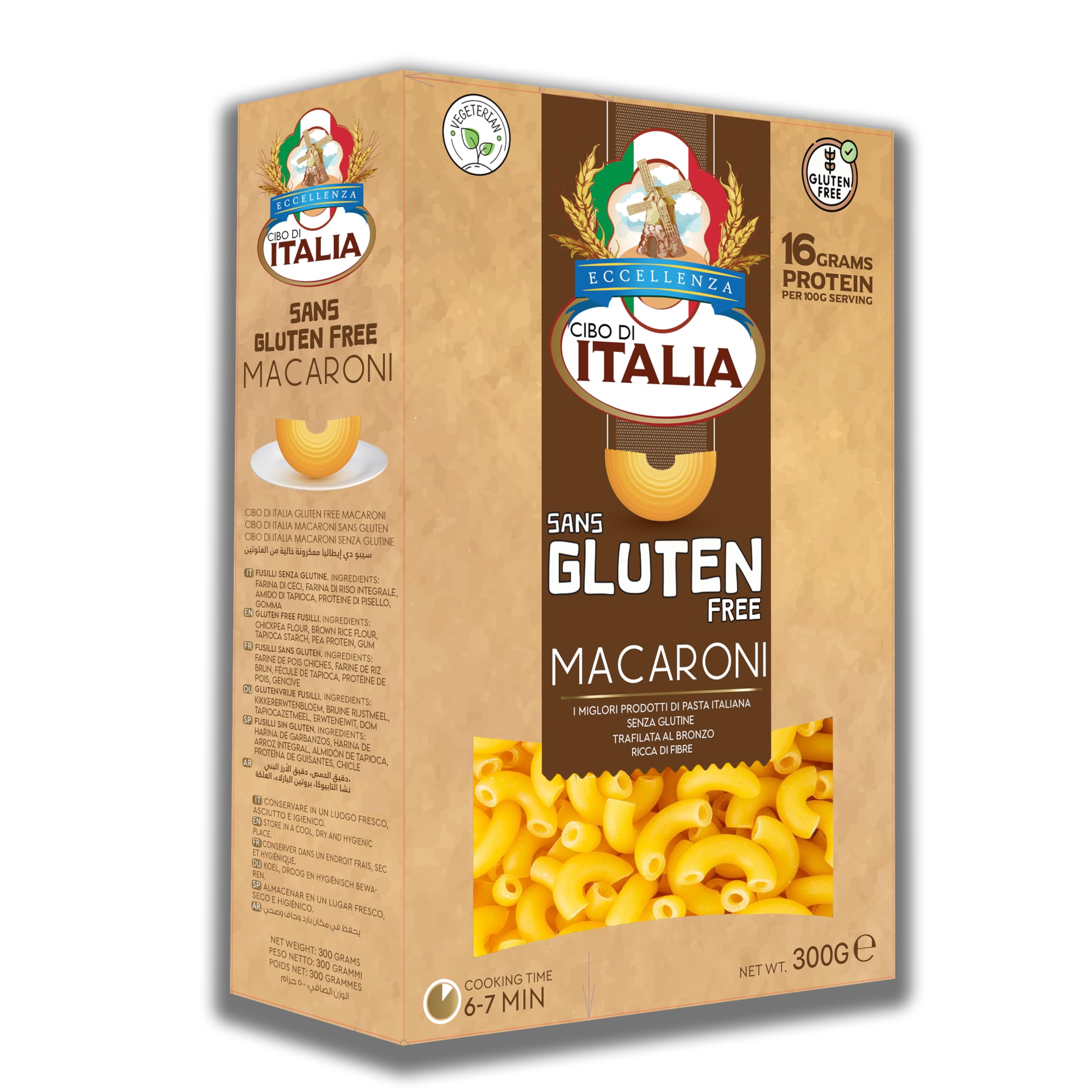 Cibo Di Italia Pasta Macaroni - Gluten Free 300g | Vegetarian | Chickpea Flour, Brown Rice Flour, Tapioca Starch, Pea Protein, Guar Gum
