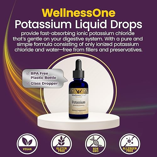 Miniatura 4 de WellnessOne Suplemento iónico de potasio, gotas de cloruro de potasio para una rápida absorción, mejora el sistema inmunológico y la función