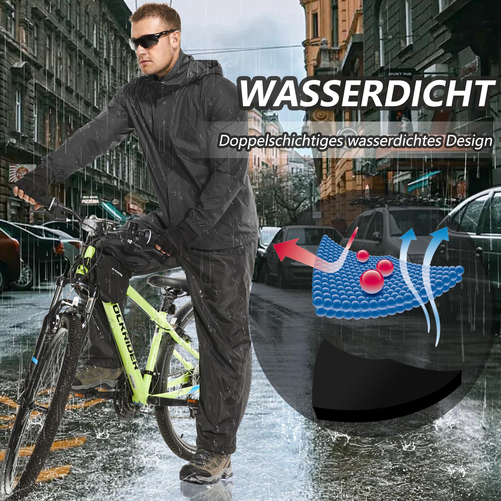 Regenhose Herren Fahrrad Leichte wasserdichte Winddichte Outdoorhose zum Wandern Camping Trekkinghose Motorrad Regenhose