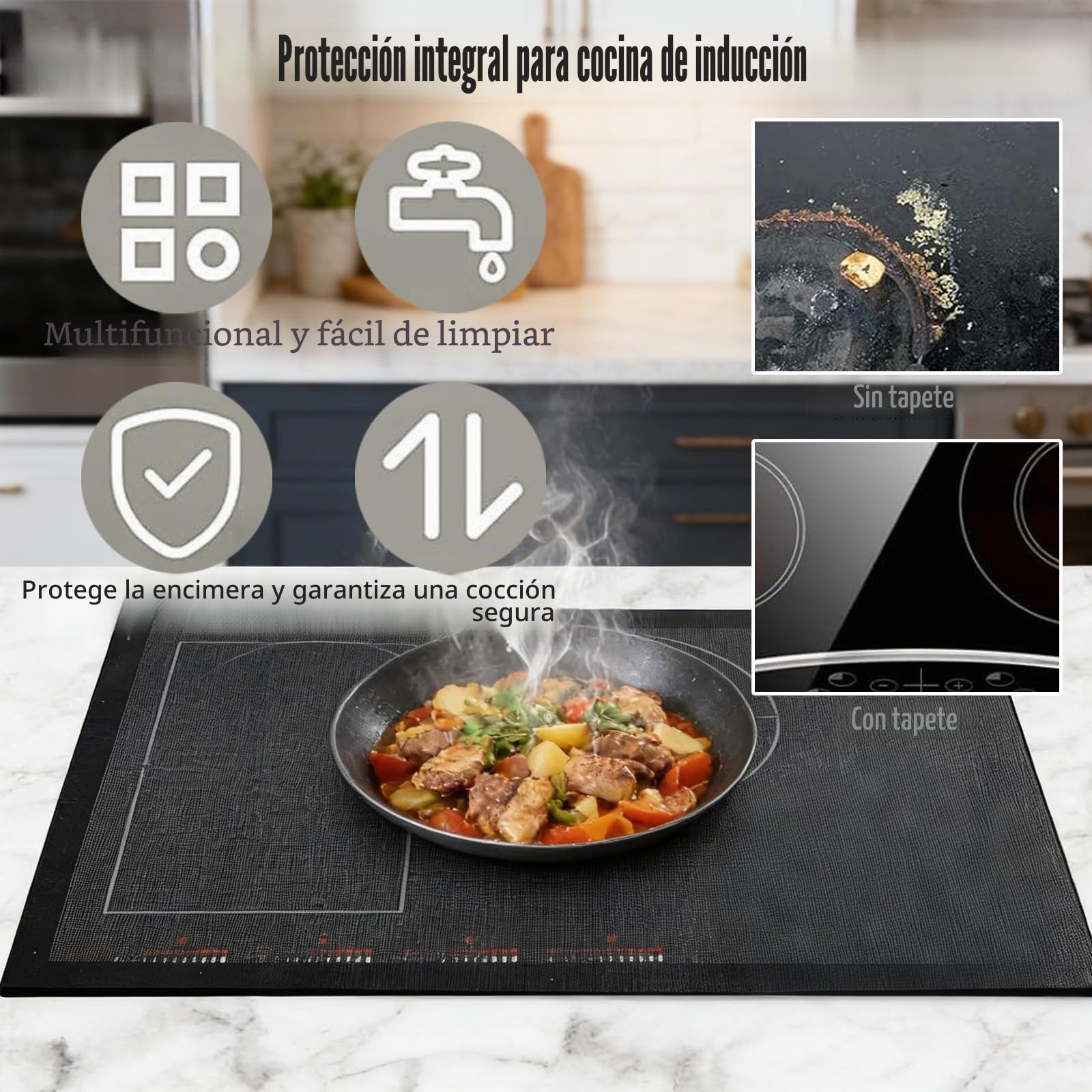 Esterilla Protectora de Inducción Alfombrilla protectora grande de inducción Placa Inducción Almohadillas Protector Placa Induccion Reutilizables 52x60cm para Estufa de Inducción