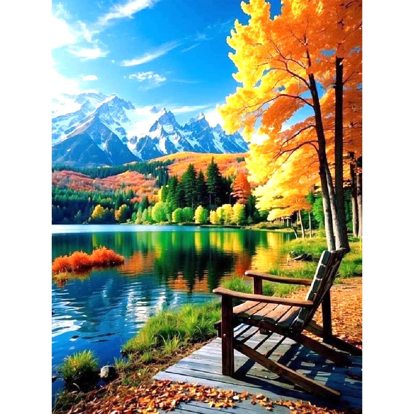 Bowetile Framed Autumn Paint by Numbers for Adults Canvas,Seascape Painting by Numbers Kit for Beginners Canvas, DIY Color Oil Painting Acrylic Paints for Home Wall Decor30x40cm