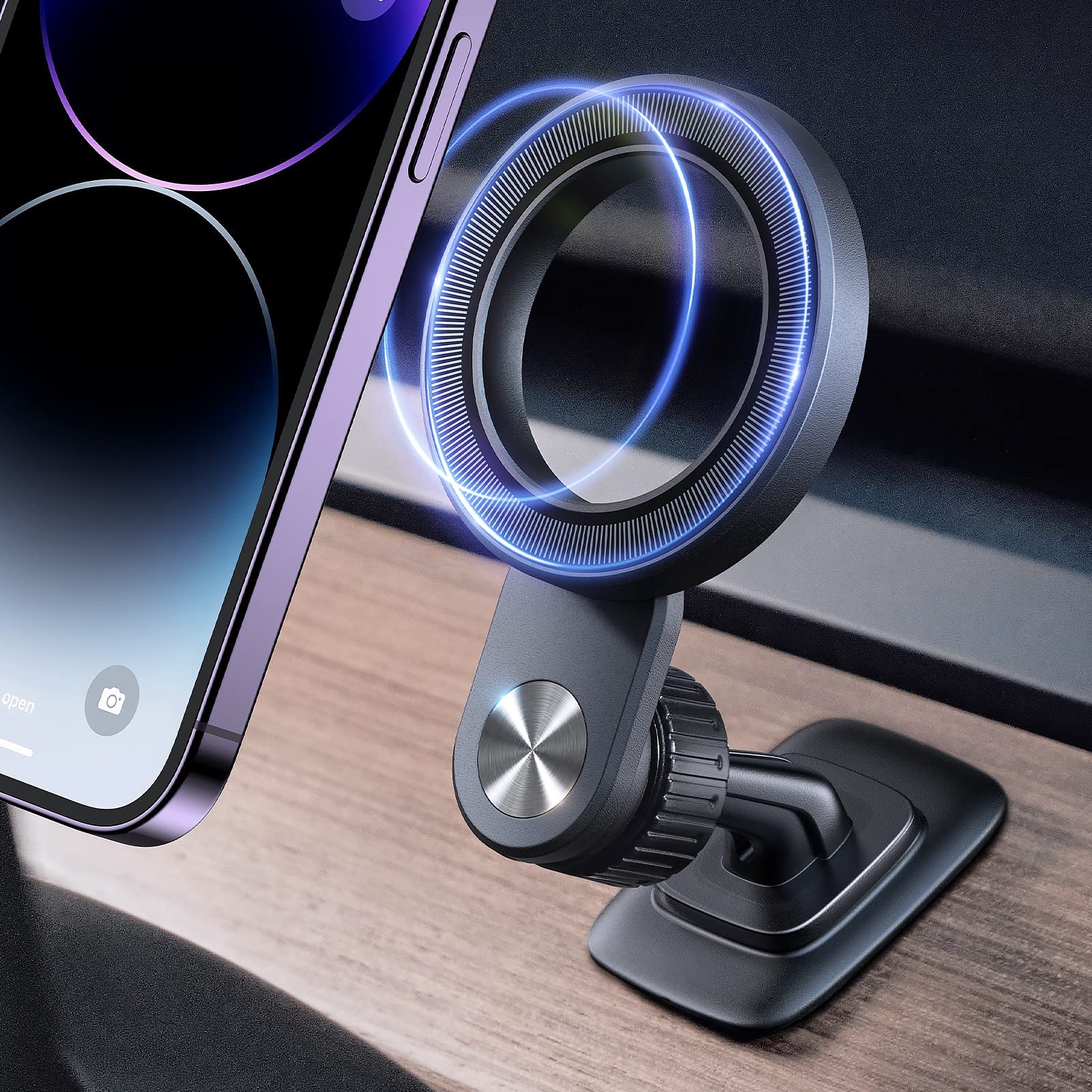 Excefore for MagSafe Car Mount Magnetic Phone Holder for Car Dash Mount Phone Holder Fit Curved Surface Flexible Rotation Compatible with iPhone 14 13 12 Pro Max Plus Mini, MagSafe Case
