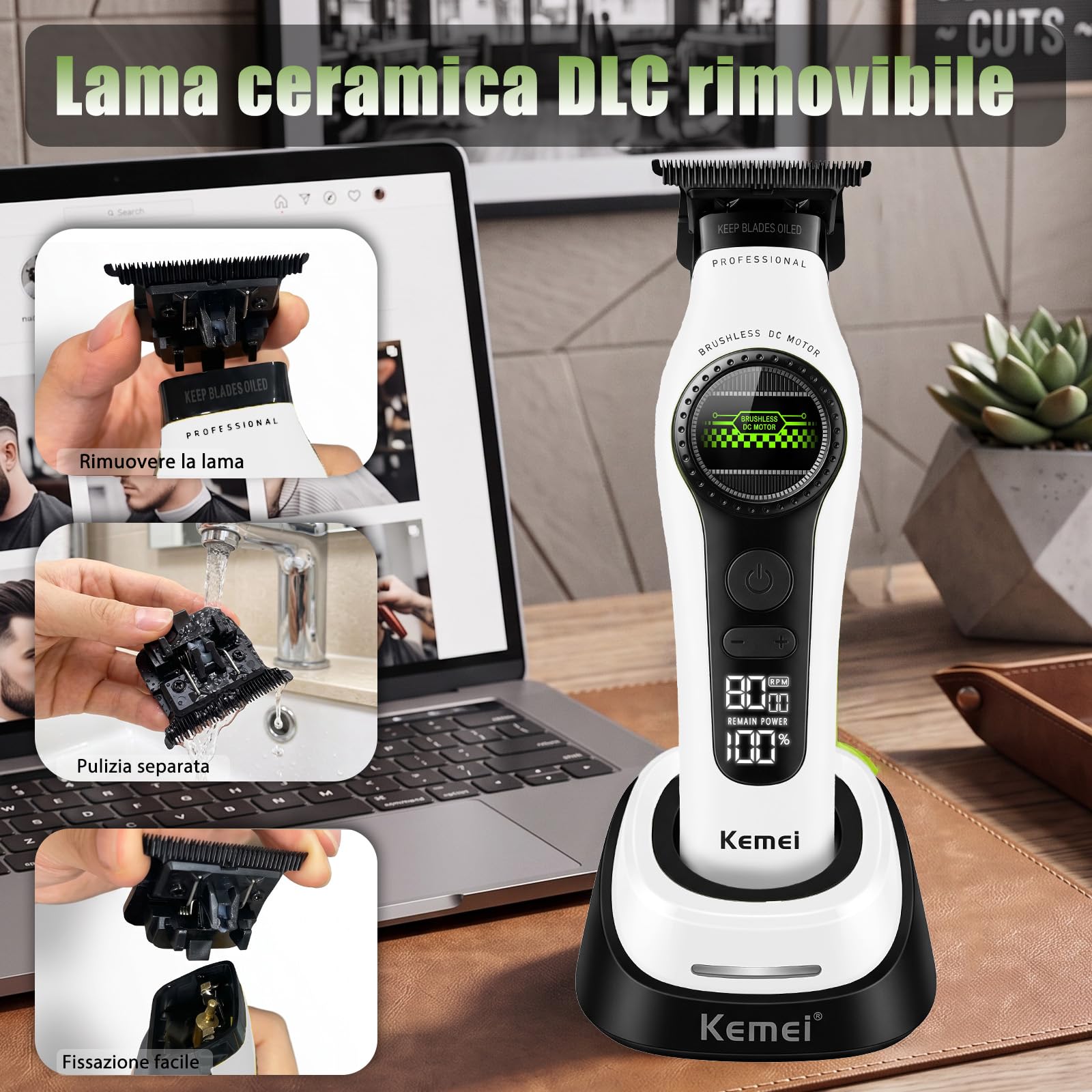 KEMEI 1595 Tagliacapelli Professionale per Uomo, Macchinetta Senza Fili
