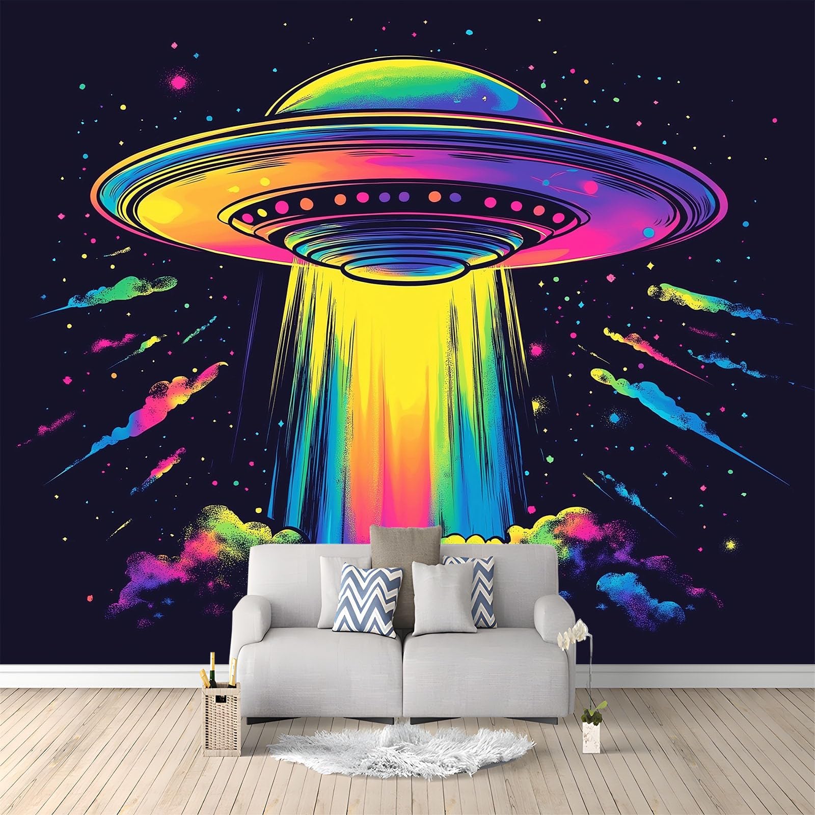 Fototapety 3D Obce UFO Graffiti Sztuka 200 x 140 cm Fototapeta z włókniny, Fototapeta, Dekoracja ścienna Mural do salonu, sypialni, biura