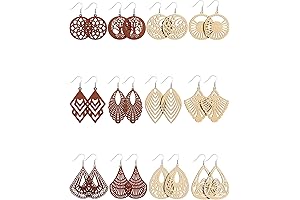 12 Pairs of Natural Wooden Heart Dangle Earrings