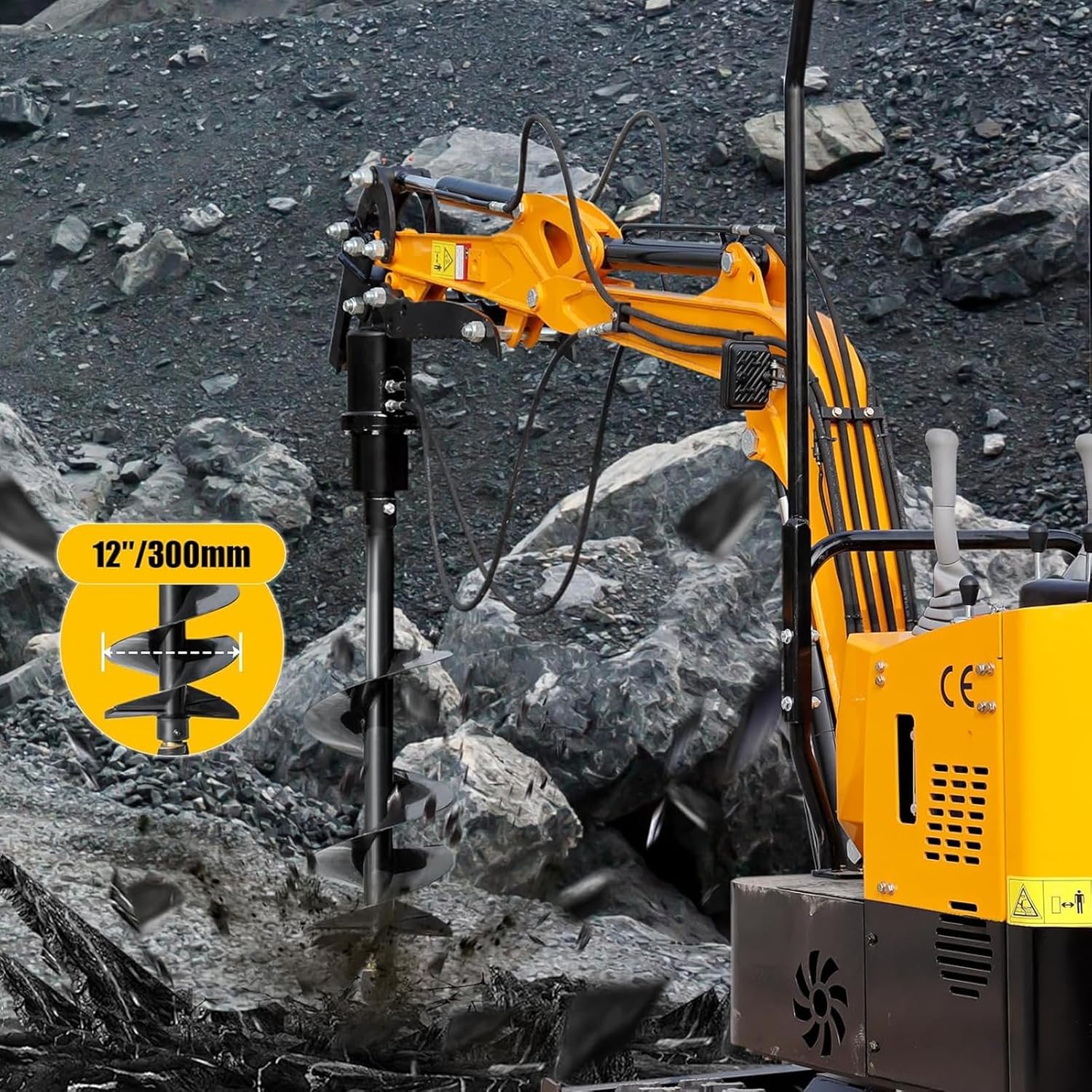 Minibagger Erdbohrer für 800 – 2000 kg Bagger, Hydraulisch Angetrieben, Minibagger Aufsatz Schneckenbohrer Erdbohrerdurchmesser 15 cm/ 20 cm, zum Bohren von Löchern und Graben von Pfählen (30CM) | Erdbohrer ab DE-Lager inkl. Entladeservice. 1000mm Tiefe.