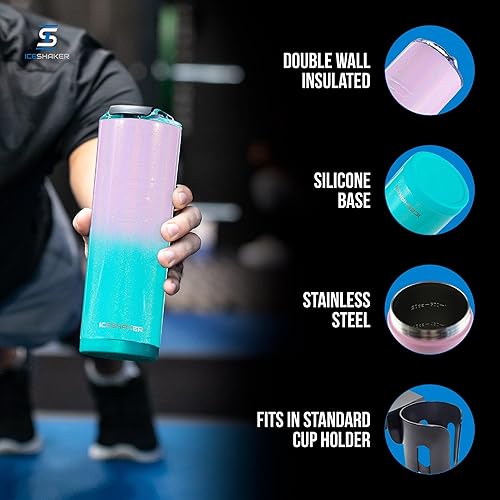 Miniatura 9 de Ice Shaker - Vaso de 20 onzas botella de agua aislada con popote botella de agua de acero inoxidable como se ve en Shark Tank botella de agua con
