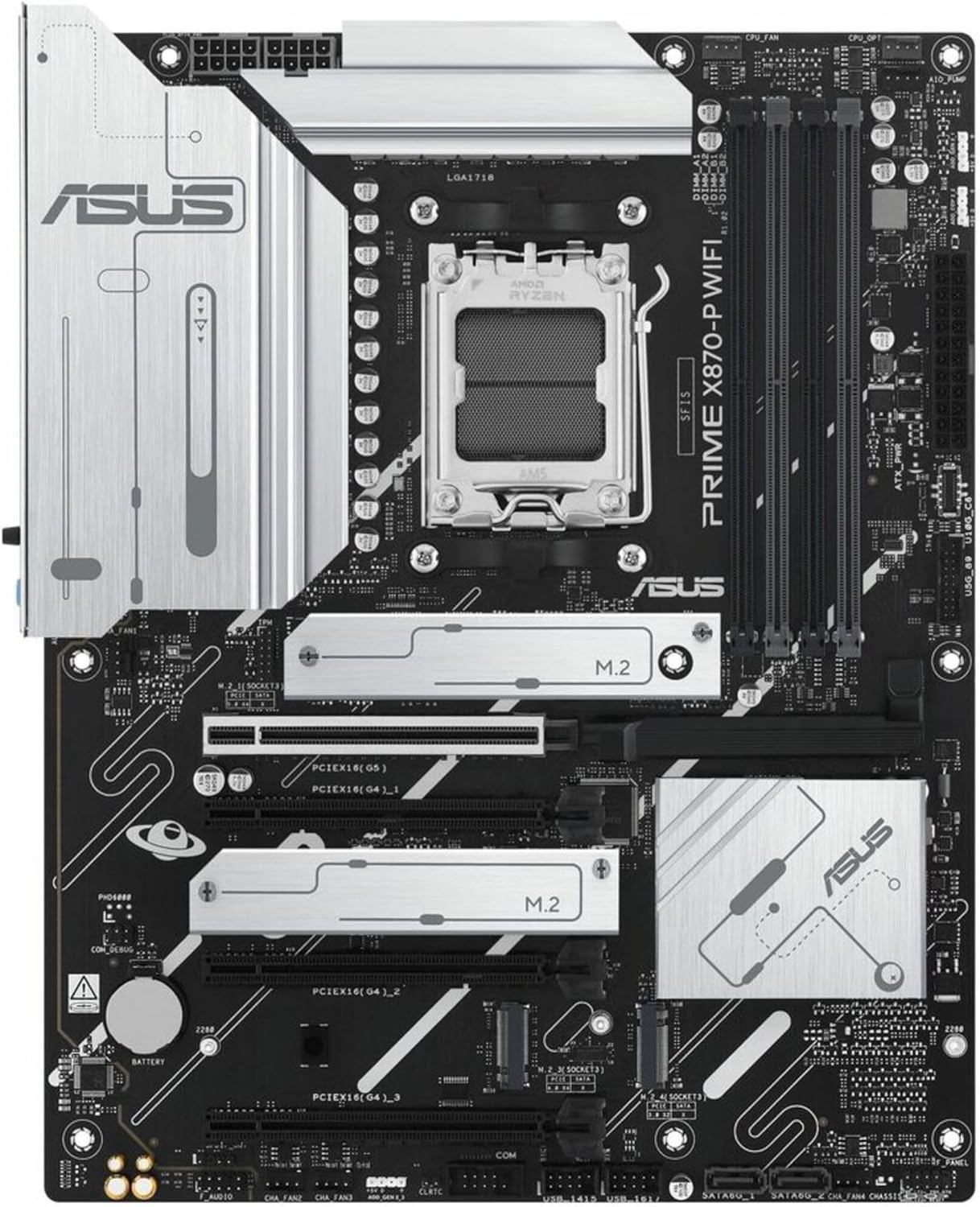 ASUS Prime X870-P WiFi AMD AM5 X870 ATX Motherboard 14+2+1 80A DrMOS Power Stages, DDR5, PCIe 5.0, PCIe 5.0 x16, Q-Release, 4X M.2, Wi-Fi 7, Q-Antenna, 2.5Gb LAN, USB4®, USB Type-C®, BIOS Flashback™