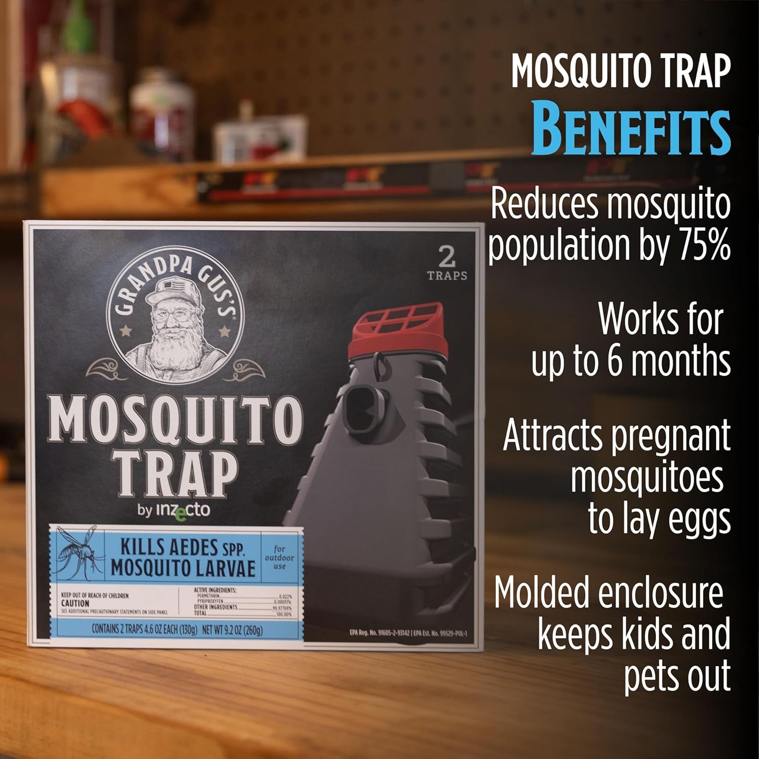 Grandpa Gus’s Mosquito Trap - Effective Long Term Outdoor Mosquito Control Killer Trap, Eco Friendly Insect Prevention for Patios and Gardens (Pack of 2)