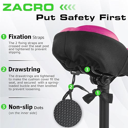 Miniatura 5 de Zacro Cojín de asiento de bicicleta, funda acolchada de gel para asiento de bicicleta para hombres y mujeres, cómodo, asiento de bicicleta extra