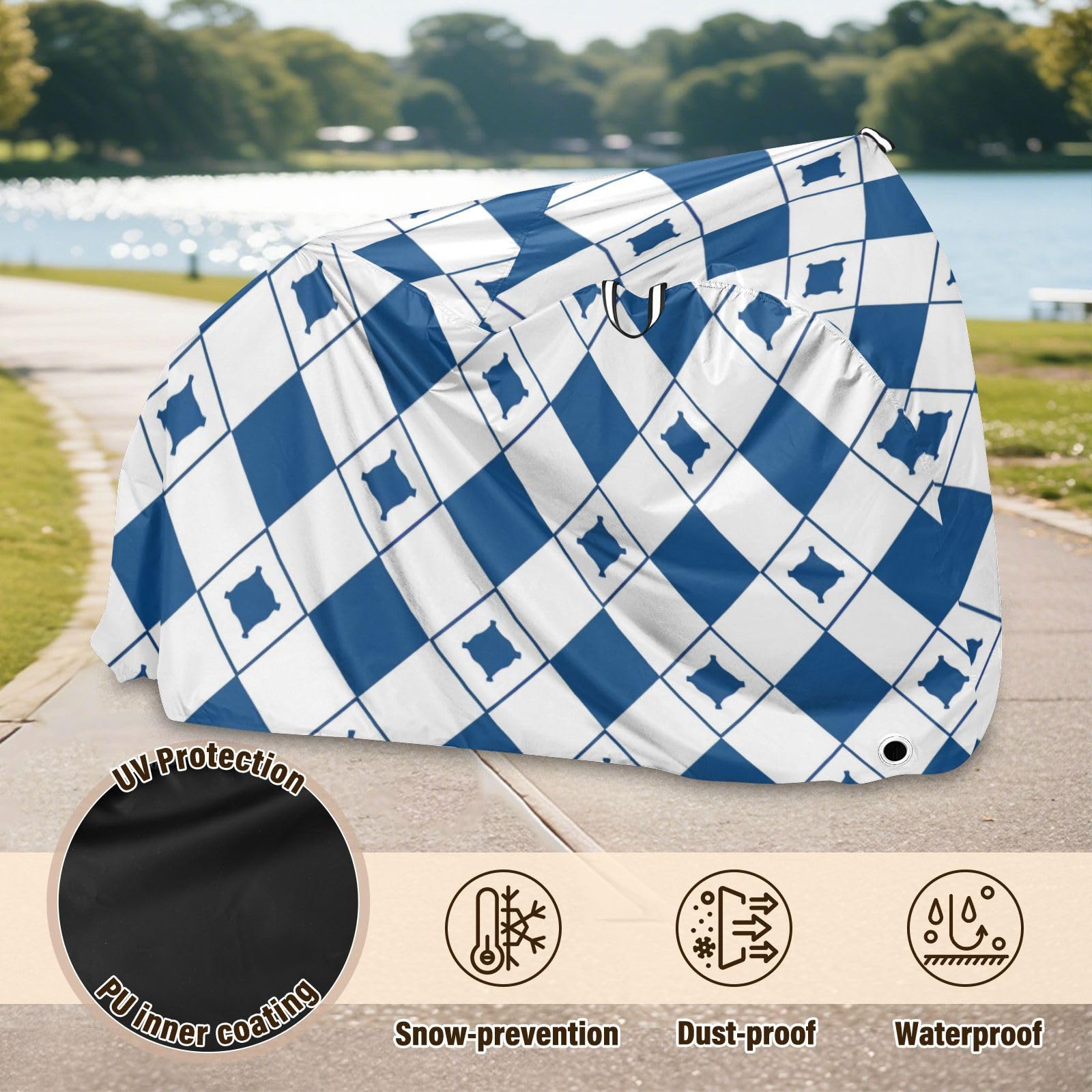 Housse imperméable pour vélo avec trous de verrouillage - Résistante aux UV - Pour intérieur et extérieur - Convient à la plupart des motos - Bleu et blanc