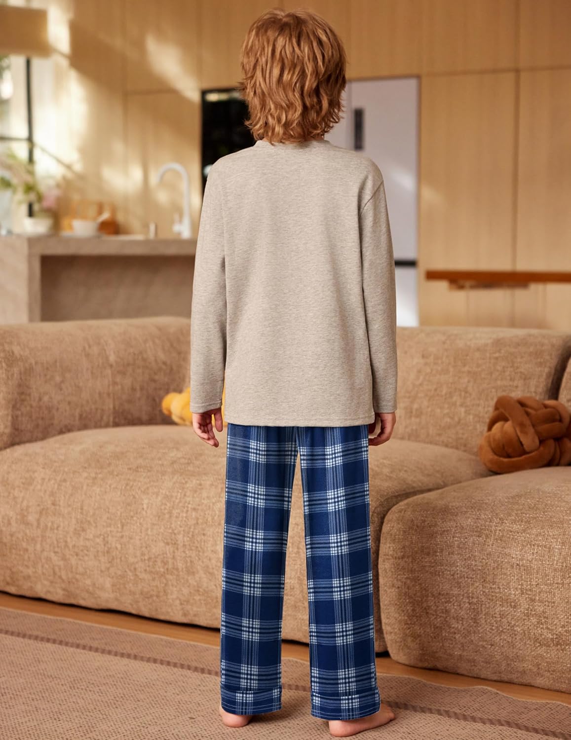 Arshiner Boys Pajama Pants Soft Long PJ Bottoms Plaid Lounge Pants for Boys 6-14 Years - Image 4