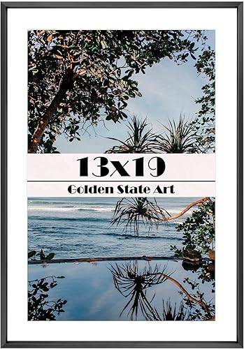 Vista 140 de Golden State Art - Marco de fotos de aluminio satinado clásico de 8 x 10 con alfombrilla de color marfil para fotos de 5 x 7 y cristal real, Dorado