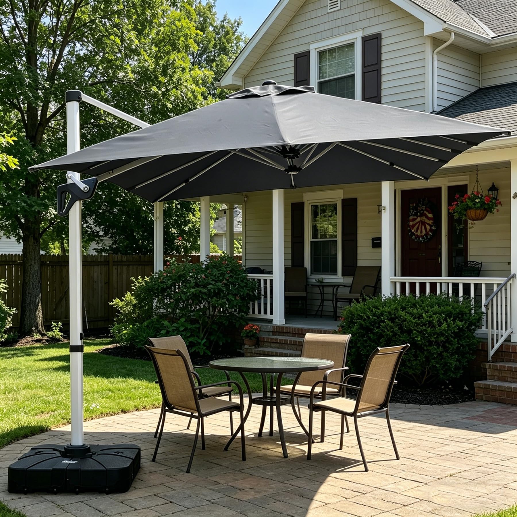 RANSENERS 110L Support de Parasol Déportés, avec 4 Roues, Pied Parasol Convient aux Toitures de Moins de 14 m², Remplie d'eau et Sable, Poids Approx. 110–170 kg